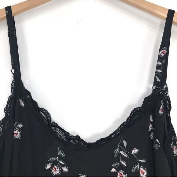 Torrid Black Floral Print Georgette Flowy Lace Trim Cami Tank Top - Picture 10 of 16